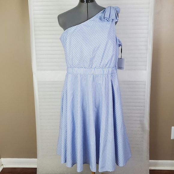 NWT Calvin Klein one shoulder stripe midi dress 14 - Picture 2 of 11
